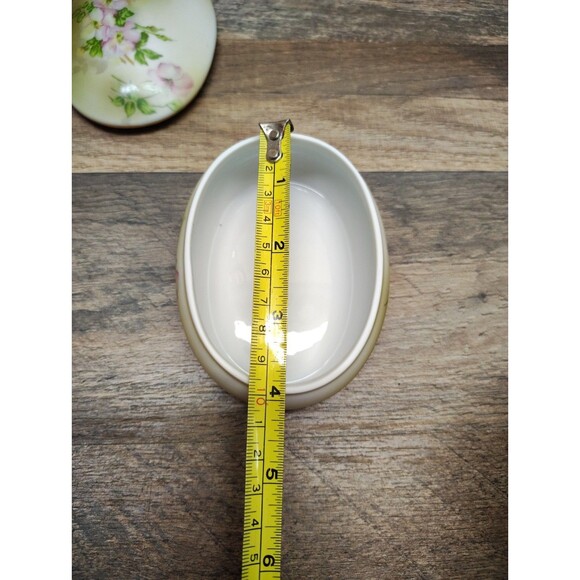 Vintage Nippon Hand Painted Porcelain Covered Jewelry Trinket Box Cottage Core - Picture 6 of 7